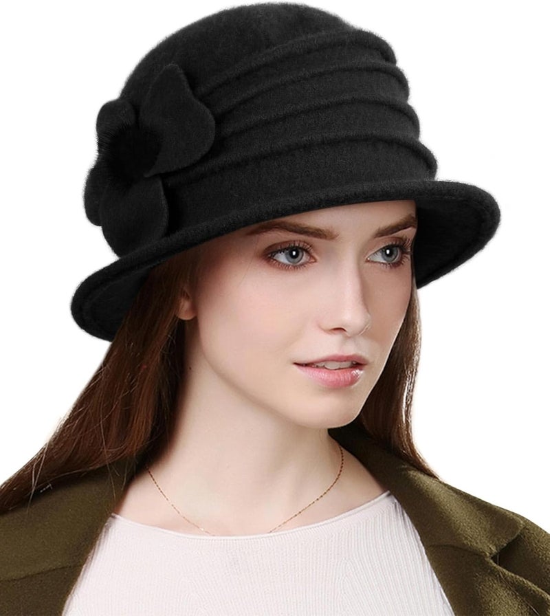Sumolux Women Beret Hat French Vintage Floral Wool Dress Cloche Classic Winter Hat 1920s - Image 1
